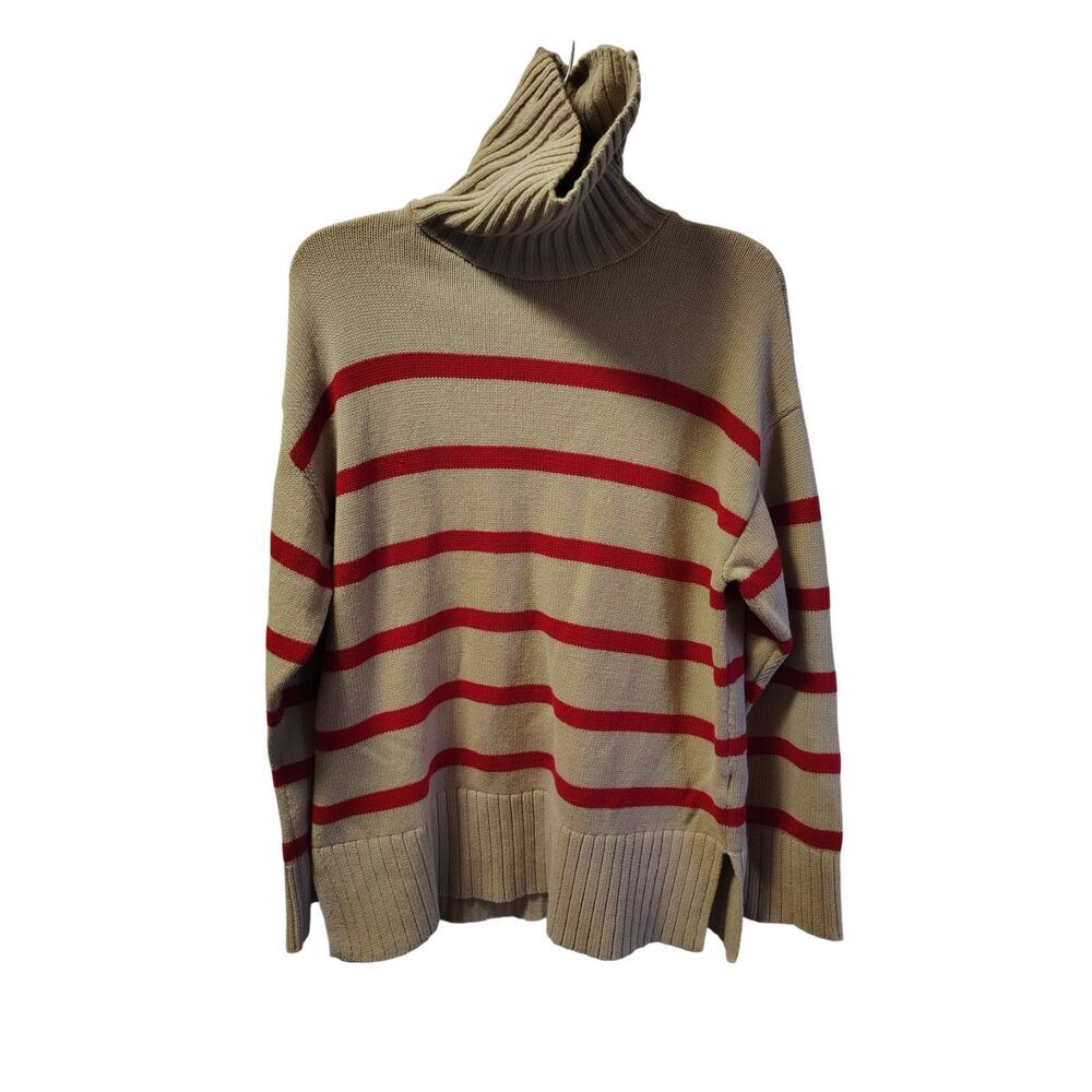 Old Navy Medium Tan Red Striped Turtleneck‎ Tunic Sweater